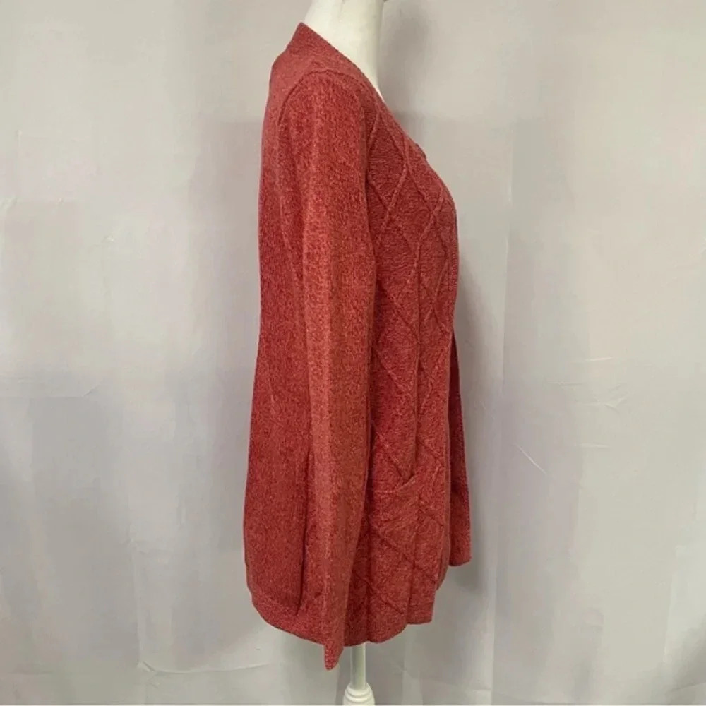 L.L Bean Cotton Cable-knit Button Cardigan Sweater Coral Medium - Picture 3 of 9